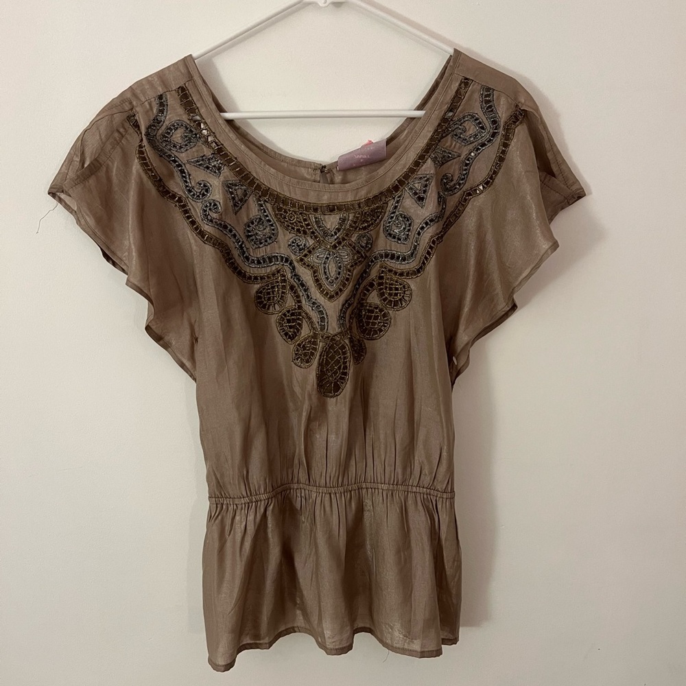 Romeo and Juliet Couture brown peplum top szS NWOT